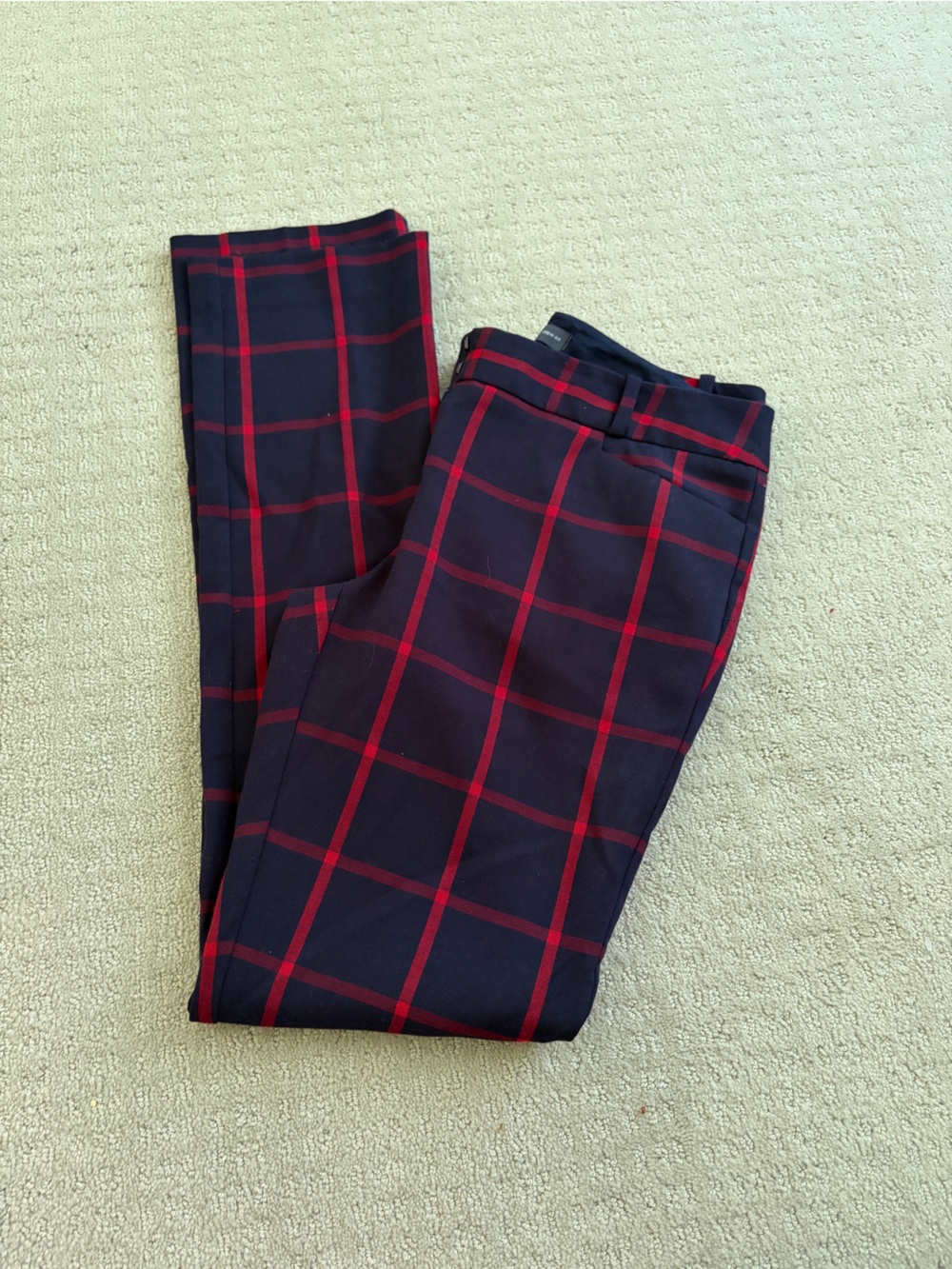 The Limited Navy Pants with Red Windowpane Check